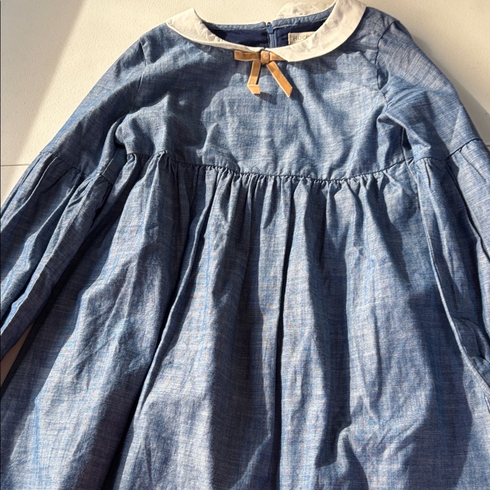 Hope & Henry - Blue Chambray Long-Sleeve Dress with Peter Pan Collar